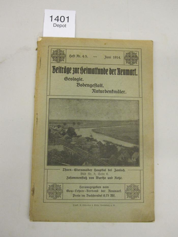 Bk 1551 a: Beiträge zur Heimatkunde der Neumark : Geologie, Bodengestalt, Naturdenkmäler (1914)