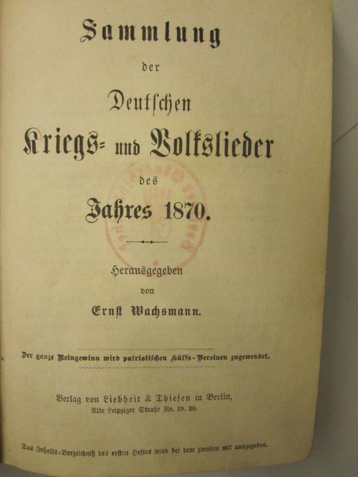  Sammlung der Deutschen Kriegs- und Volkslieder des Jahres 1870 (1870)