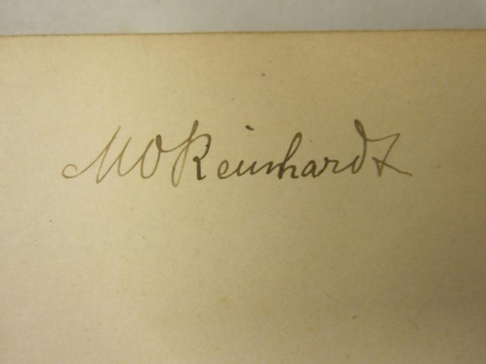  Jahrbuch für Jugend- und Volksspiele (1894);- (Reinhardt, [M.] O,), Von Hand: Autogramm; 'M O Reinhardt'. 