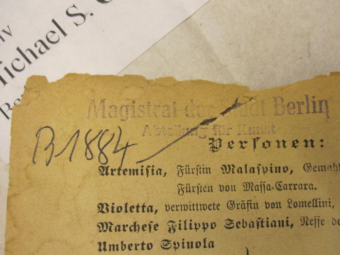 - (Magistrat von Großberlin), Stempel: Name, Ortsangabe, Berufsangabe/Titel/Branche; 'Magistrat der Stadt Berlin 
Abteilung für Kunst'.  (Prototyp)