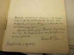 - (Kropp, August), Von Hand: Widmung; 'Patriae inserviendo consumor- ich [..] mich in Diensten[?] des Vaterlandes! 
[...] Meinem lieben jungen Freunde August Kropp am Tage der Confirmation zum Gedächtnis an [...] Rektor W. Stein. Saarbrücken 6. April 1909'. 