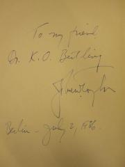 - (Bertling, Karl Oscar), Von Hand: Widmung; 'To my friend Dr. K. O. Bertling [John Taylor] Berlin - July 2, 1936'. 