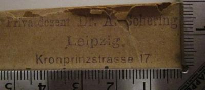  Erstes Kirchenkonzert in der Thomaskirche : Mittwoch, den 16. November 1910, abends 7 1/2 Uhr; Zum ersten Male: Belsazar; Oratorium in 3 Akten; Text und Programmbuch (1910);- (Schering, Arnold), Stempel: Name, Ortsangabe, Berufsangabe/Titel/Branche; 'Privatdozent Dr. A. Schering Leipzig Kronprinzenstrasse 17'.  (Prototyp)