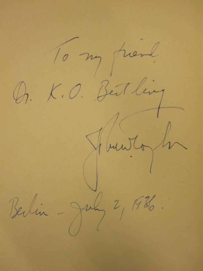  Youth Welfare in Germany (1936);- (Bertling, Karl Oscar), Von Hand: Widmung; 'To my friend Dr. K. O. Bertling [John Taylor] Berlin - July 2, 1936'. 