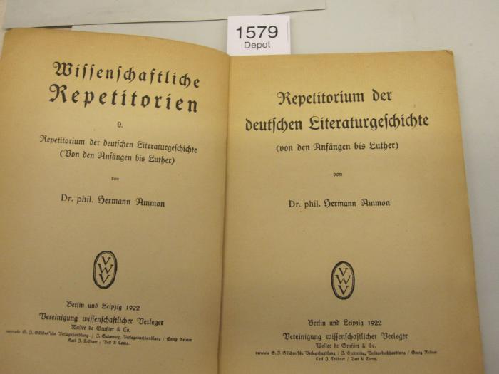  Repetitorium der deutschen Literaturgeschichte : von den Anfängen bis Luther (1922)