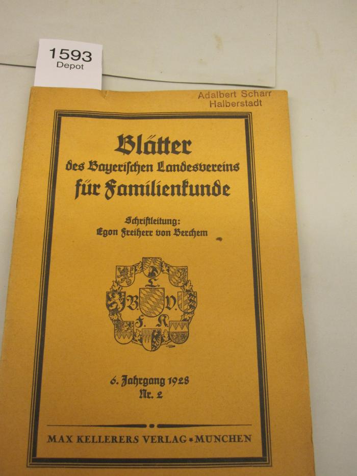 Aa 620: Blätter des Bayrischen Landesvereins für Familienkunde (1928)