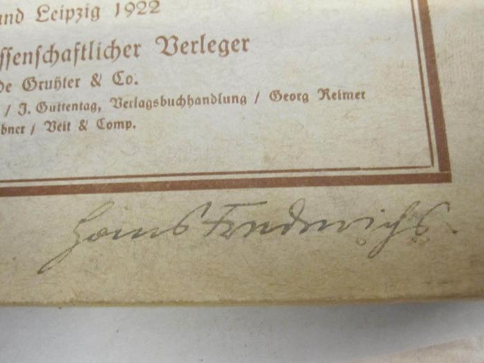  Repetitorium der deutschen Literaturgeschichte : von den Anfängen bis Luther (1922);- (Frederichs, Hans), Von Hand: Autogramm; 'Hans Frederichs.'. 