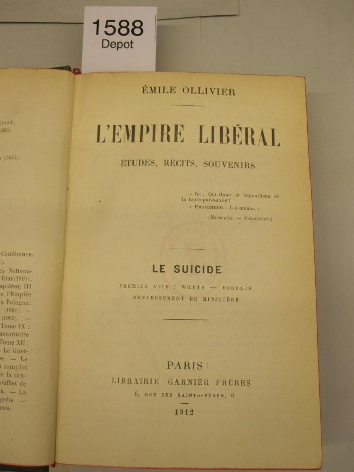  L'Empire Libéral : Études, Récites, Souvenirs : Le Suicide (1912)
