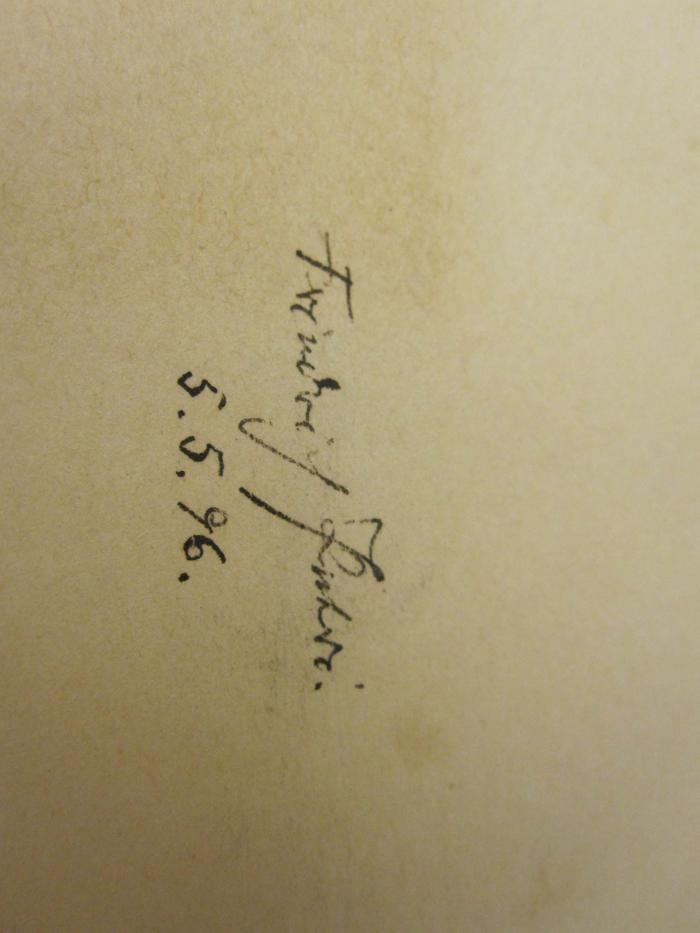  Ordnung der Prüfung für das Lehramt an höheren Schulen vom 5. Februar 1887. (1887);- (Petri, Friedrich), Von Hand: Autogramm, Datum; 'Friedrich Petri 5.5.96.'. 