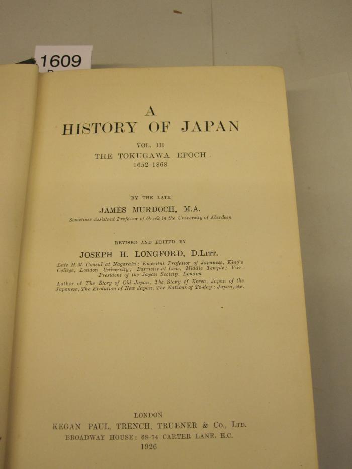  The Tokugawa Epoch 1652-1868 (1926)