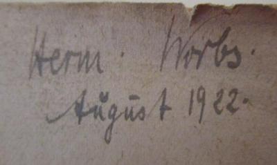 - (Worbs, Herm.), Von Hand: Autogramm, Name, Datum; 'Herm. Worbs 
August 1922'. ; Der Markt von Lübeck : Topographisch-statistische Untersuchungen zur deutschen Sozial- und Wirtschaftsgeschichte (1922)