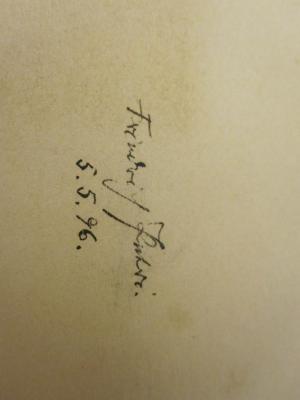  Ordnung der Prüfung für das Lehramt an höheren Schulen vom 5. Februar 1887. (1887);- (Petri, Friedrich), Von Hand: Autogramm, Datum; 'Friedrich Petri 5.5.96.'. 