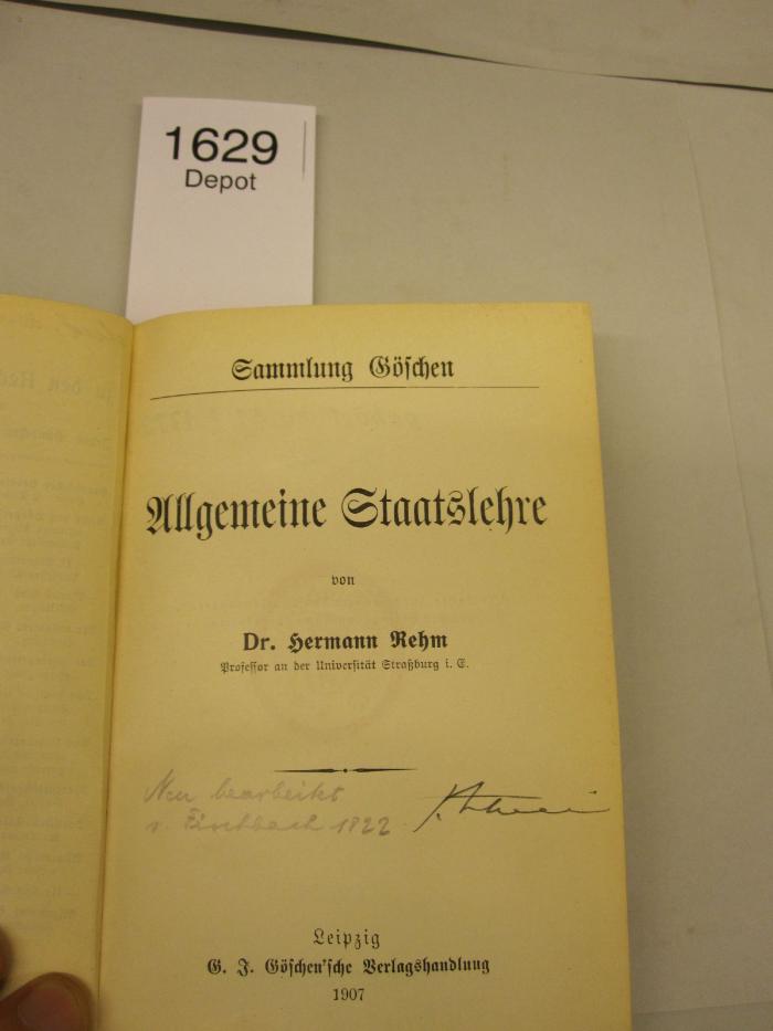 Fb 926 3.Ex.: Allgemeine Staatslehre (1907)