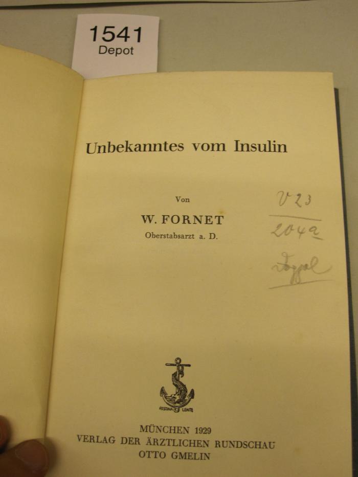  Unbekanntes vom Insulin (1929);-, Von Hand: Notiz; 'V23/204a Doppel'