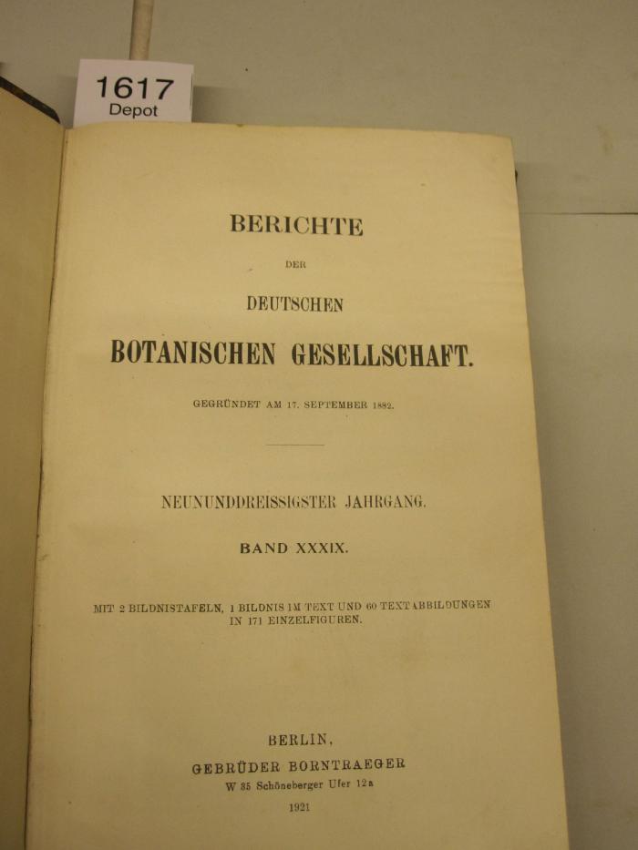 Kf 356: Berichte der Deutschen Botanischen Gesellschaft. (1921)
