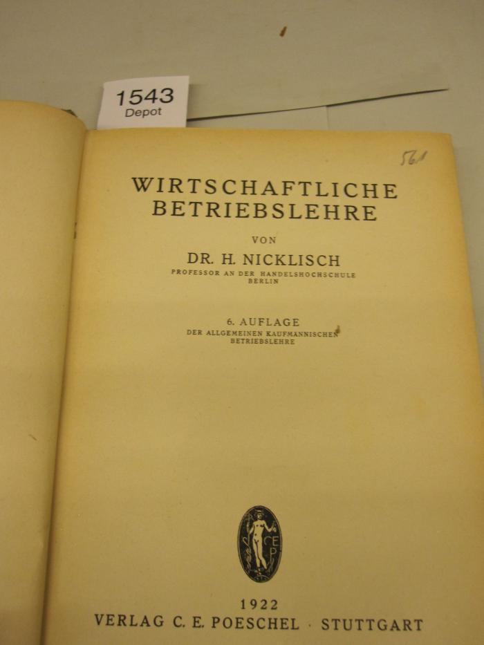  Wirtschaftliche Betriebslehre (1922)