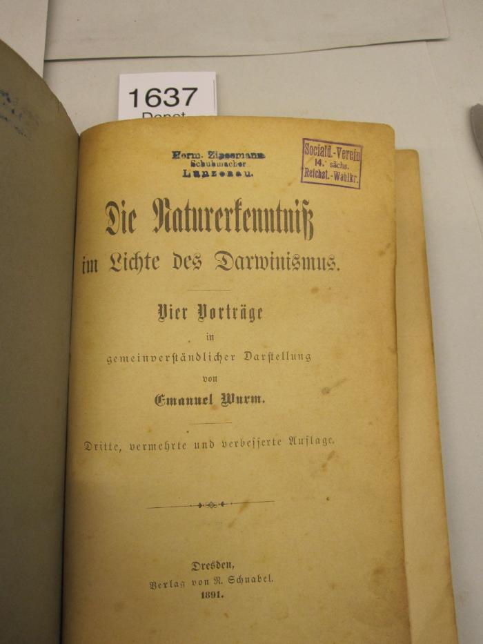  Die Naturerkenntniß im Lichte des Darwinismus. Vier Vorträge in gemeinverständlicher Darstellung. (1891)