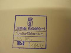 - (Volksbücherei (Berlin-Lichtenberg)), Stempel: Name, Ortsangabe, Berufsangabe/Titel/Branche, Wappen; 'Städtische Volksbücherei Berlin-Lichtenberg'.  (Prototyp)