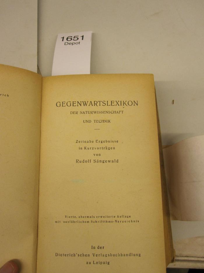  Gegenwartslexikon der Naturwissenschaft und Technik. Zeitnahe Ergebnisse in Kurzvorträgen.