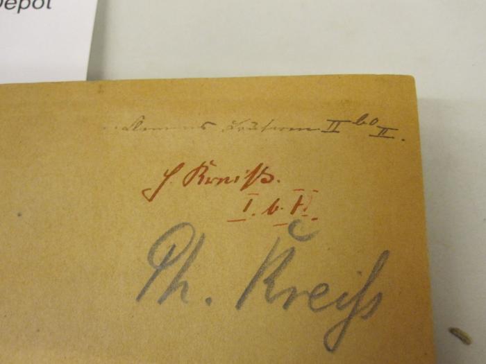  M. Tulli Ciceronis orationes pro T. Annio Milone, pro M. Marcello, pro Q. Ligario, pro rege Deiotaro. (1887);- (Kreihs, S.), Von Hand: Autogramm; 'S. Kreihs I. b. H.'. ;-, Von Hand: Notiz; '[..] [...] II bo II.';- (Kreihs, Ph.), Von Hand: Autogramm; 'Ph. Kreihs'. 
