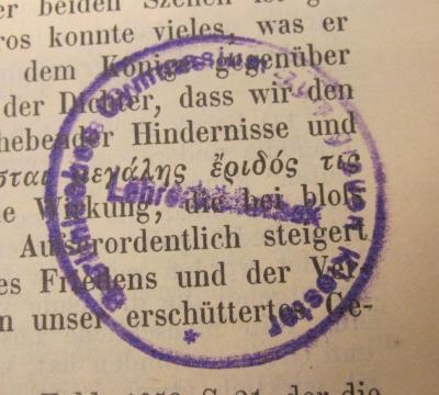  Sophokles Aias. Für den Schulgebrauch erklärt. (1899);- (Berlinisches Gymnasium Zum Grauen Kloster), Stempel: Ortsangabe, Name, Berufsangabe/Titel/Branche; 'Berlinisches Gymnasium zum grauen Kloster 
Lehrerbibliothek'.  (Prototyp)