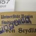 - (Universität Berlin), Stempel: Name, Ortsangabe, Berufsangabe/Titel/Branche; 'Universität Berlin Studienbibliothek'.  (Prototyp)