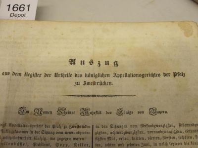  Auszug aus dem Register der Urtheile des königlichen Appellationsgerichtes der Pfalz zu Zweibrücken : Namensverzeichnis [...]