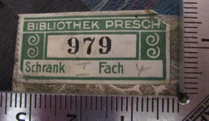 - (Presch, Henry), Etikett: Name; 'Bibliothek Presch
Schrank    Fach '.  (Prototyp); Deutsche Geschichte von der Urzeit bis zu den Karolingern (1896)