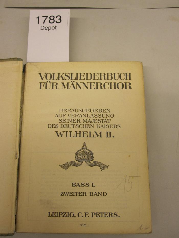  Volksliederbuch für Männerchor: Bass I. (o.J.)