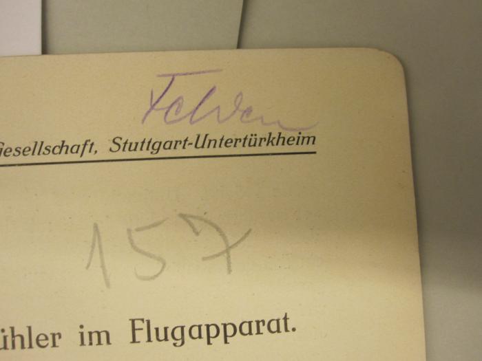  Einbau der Mercedes-Daimler-Kühler in Flugzeuge (1929);- (Felden[?], [?]), Von Hand: Autogramm, Name; 'Felden'. 