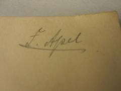 - (Apel, F.), Von Hand: Autogramm; 'F. Apel'. 