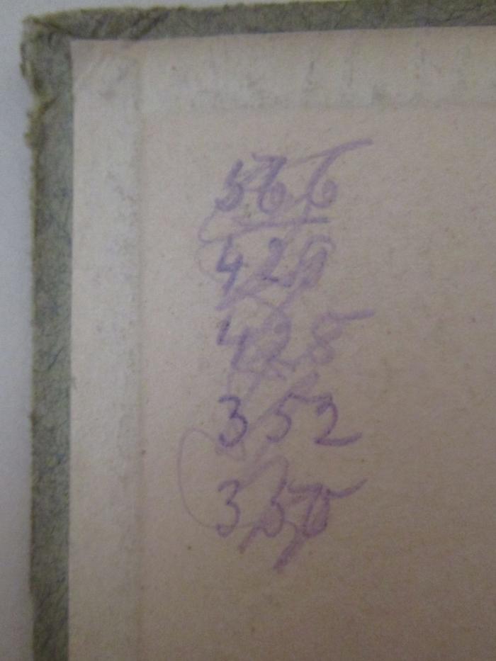  Volksliederbuch für Männerchor. Bass I. Zweiter Band. (o.J.);- (unbekannt), Von Hand: Annotation; '366 429 428 352 350 322 352 364'. 