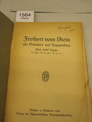  Freiherr von Stein als Gutsherr auf Kappenberg (1920)
