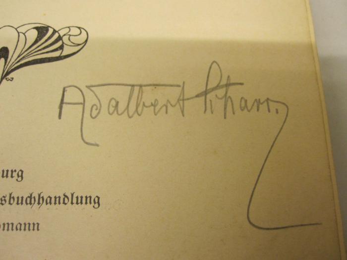  Magdeburg im Wandel der Zeit : Geschichts- und Kulturbilder aus dem Werdegang Magdeburgs (1910);- (Scharr, Adalbert), Von Hand: Autogramm, Name; 'Adalbert Scharr'. 