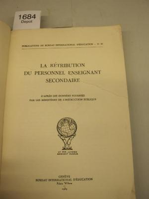  La Rétribution du personnel enseignant secondaire. Deuxième question a l'ordre du jour. (1939)