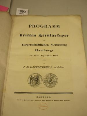  Programm zur dritten Serularfeyer der bürgerschaftlichen Verfassung Hamburgs am 29sten September 1828 (1828)