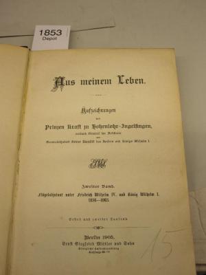  Flügeladjutant unter Friedrich Wilhelm IV. und König Wilhelm I : 1856 - 1863 (1905)