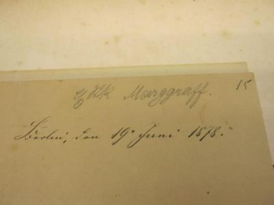  Bericht über Schlachthäuser und Viehmärkte in Deutschland, Frankreich, Belgien, Italien, England und der Schweiz. (1866);-, Von Hand: Nummer; '15';- (Marggraff, E. S. B. R.[?]), Von Hand: Autogramm, Name; 'E. SBR Marggraff'. ;-, Papier: Ortsangabe, Datum; 'Berlin, den 19. Juni 1878. 
In [...]'