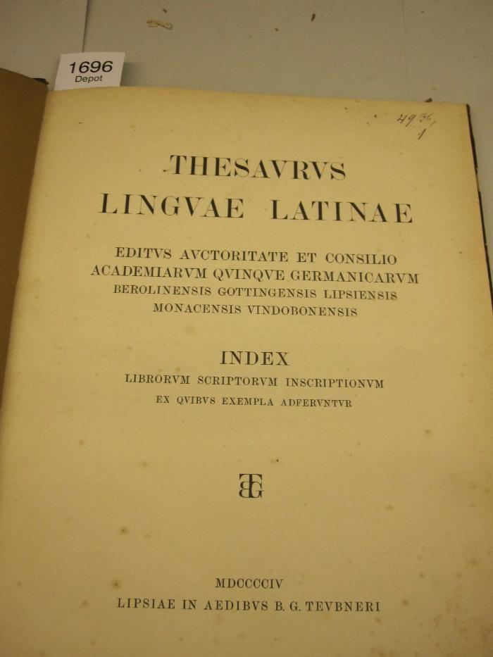 Thesaurus Linguae Latinae. Index (1904)