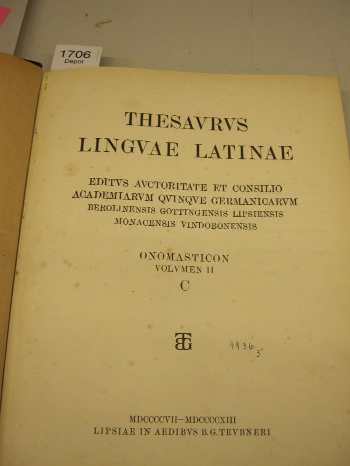  Thesaurus Linguae Latinae. Onomasticon (1907-1913)