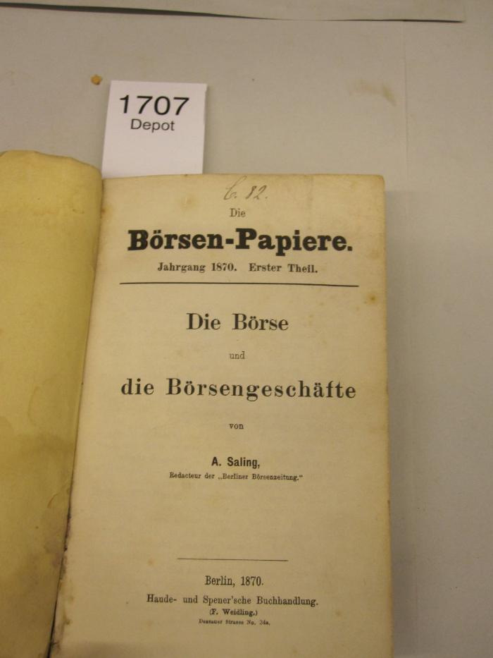  Die Börse und die Börsengeschäfte (1870)