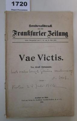  Vae Victis. Sonderabdruck aus der Frankfurter Zeitung. Erstes Morgenblatt vom 7., 24. und 25. Mai 1916. (1916)