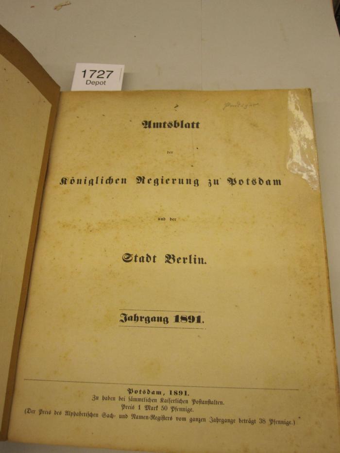  Amtsblatt der Königlichen Regierung zu Potsdam und der Stadt Berlin. (1891)
