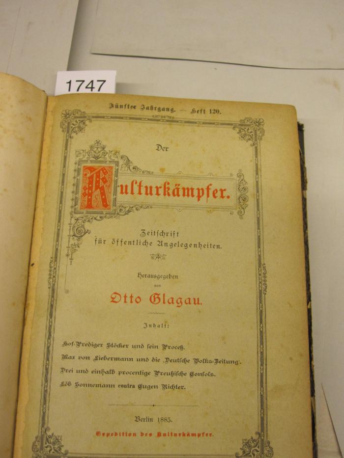  Der Kulturkämpfer : Zeitschrift für öffentliche Angelegenheiten (1885)