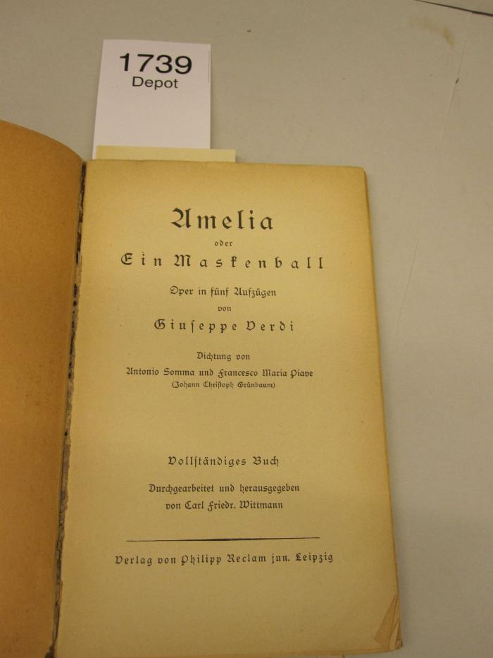  Amelia oder Ein Maskenball : Oper in fünf Aufzügen (o.J.)