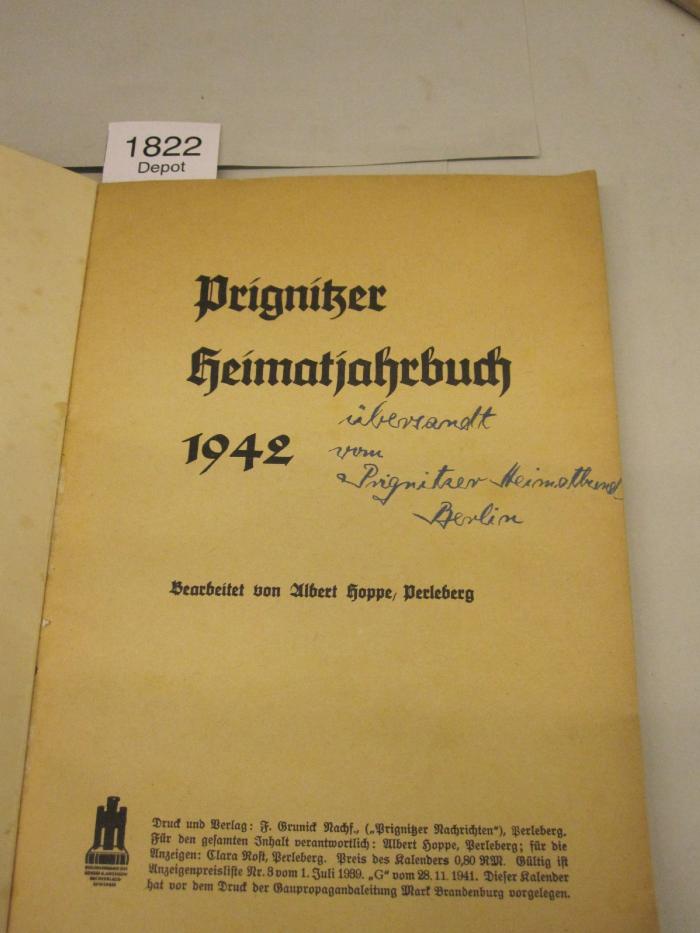  Prignitzer Heimatbuch 1942 (1941)
