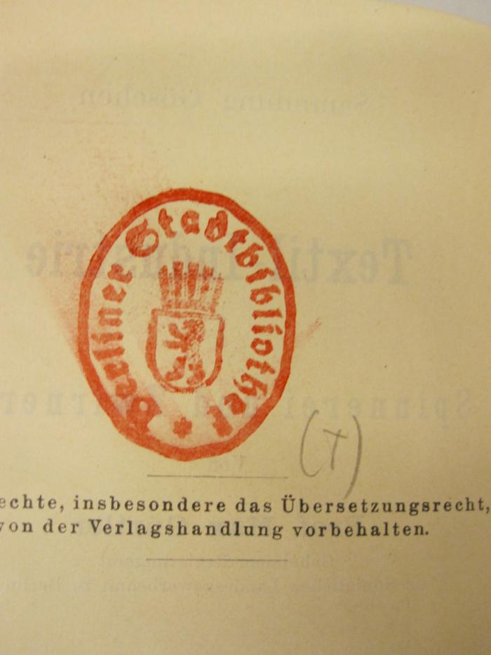  Textil-Industrie I : Spinnerei und Zwirnerei (1908);-, Von Hand: Notiz; '(+)'