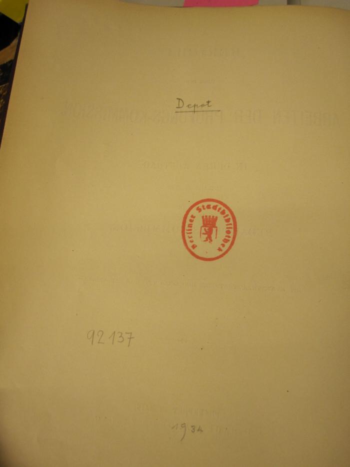  Bericht über die Arbeiten der Prüfungs-Kommission (1894);-, Von Hand: Notiz; 'Depot';-, Von Hand: Nummer; '1934';-, Von Hand: Nummer; '92137'