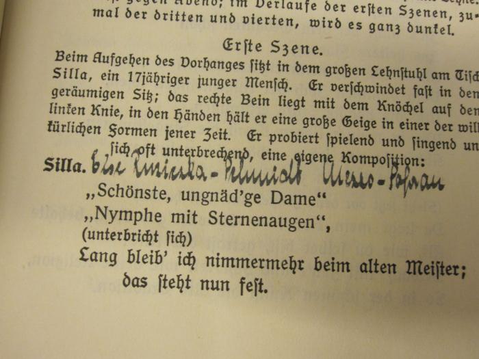  Palestrina : Musikalische Legende in drei Akten (1916);- (unbekannt), Von Hand: Annotation; 'Else Ruzica-Schmidt Mezzo Sopran'. 