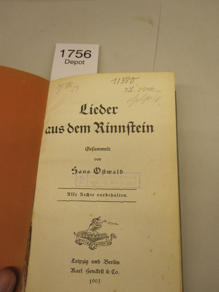 A 2 3: Lieder aus dem Rinnstein. (1903)